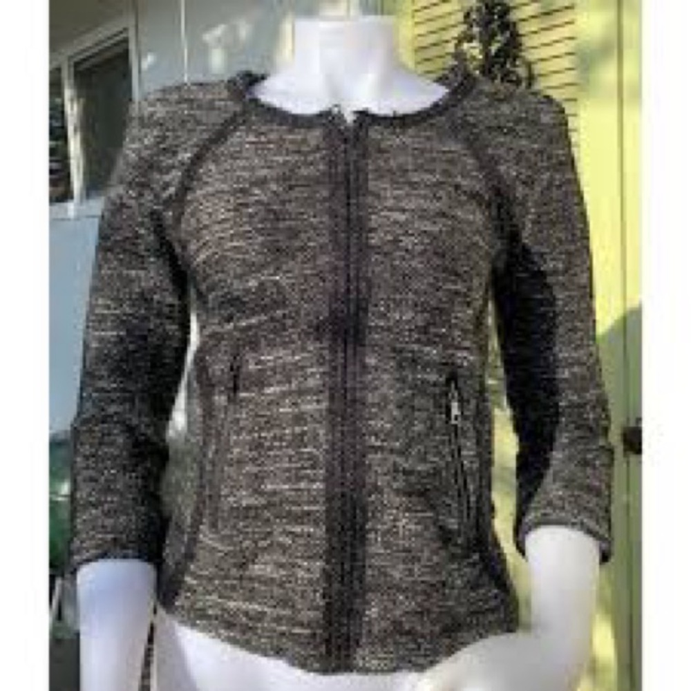Ann Taylor Black and Gray Tweed zippered Jacket - Picture 4 of 11